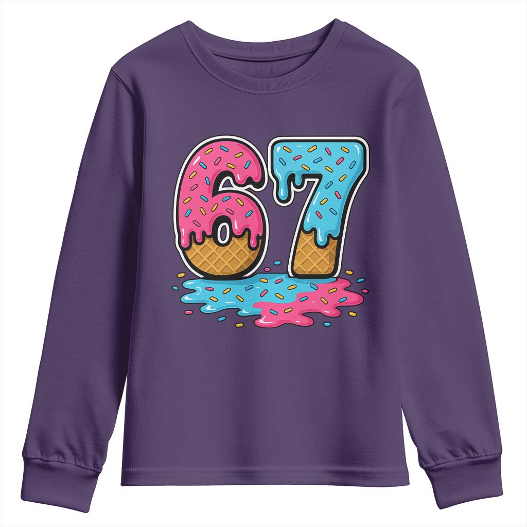 Funny 67 Ice Cream Drip Meme Six Seven Gen Alpha Slang Youth Sweatshirt TS11 Purple Print Your Wear