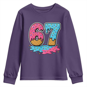 Funny 67 Ice Cream Drip Meme Six Seven Gen Alpha Slang Youth Sweatshirt TS11 Purple Print Your Wear