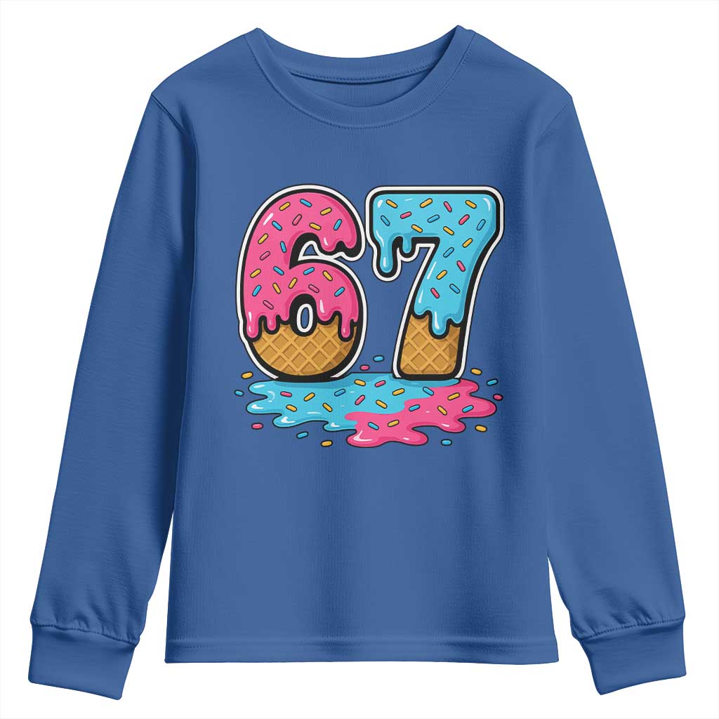 Funny 67 Ice Cream Drip Meme Six Seven Gen Alpha Slang Youth Sweatshirt TS11 Royal Blue Print Your Wear