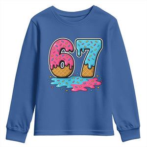 Funny 67 Ice Cream Drip Meme Six Seven Gen Alpha Slang Youth Sweatshirt TS11 Royal Blue Print Your Wear