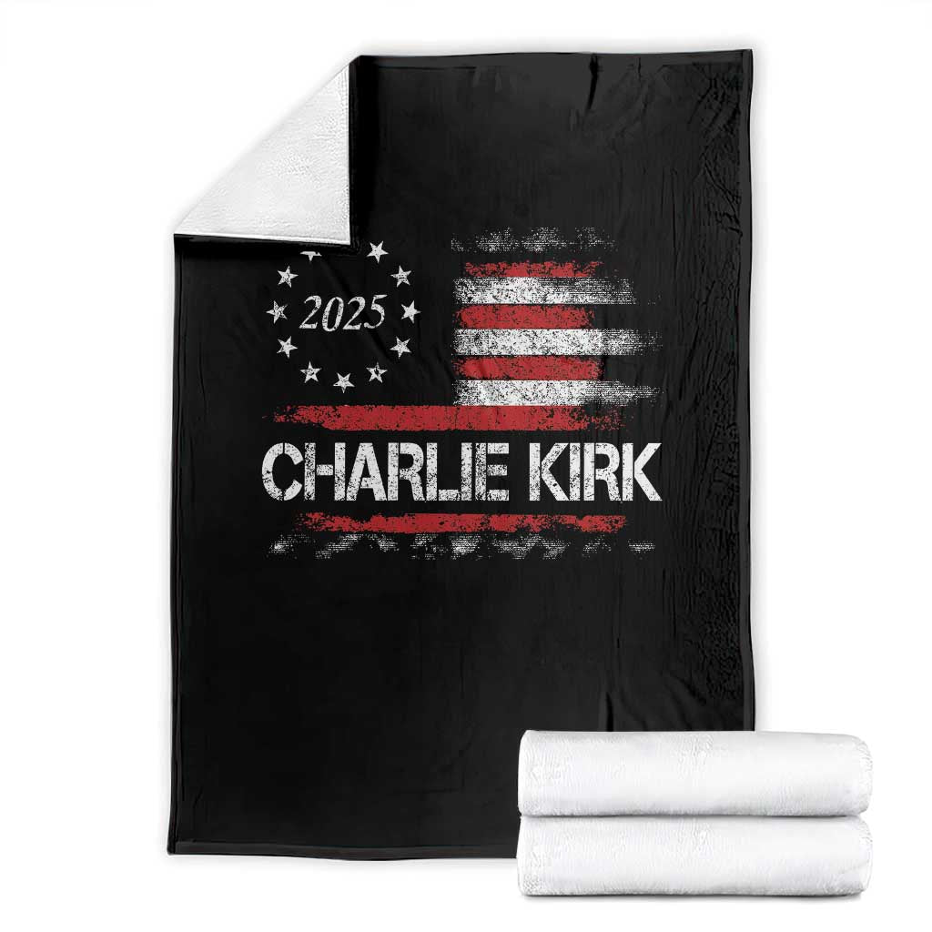 Charlie Kirk 2025 Throw Blanket Freedom Vintage American Flag TS11 Black Print Your Wear