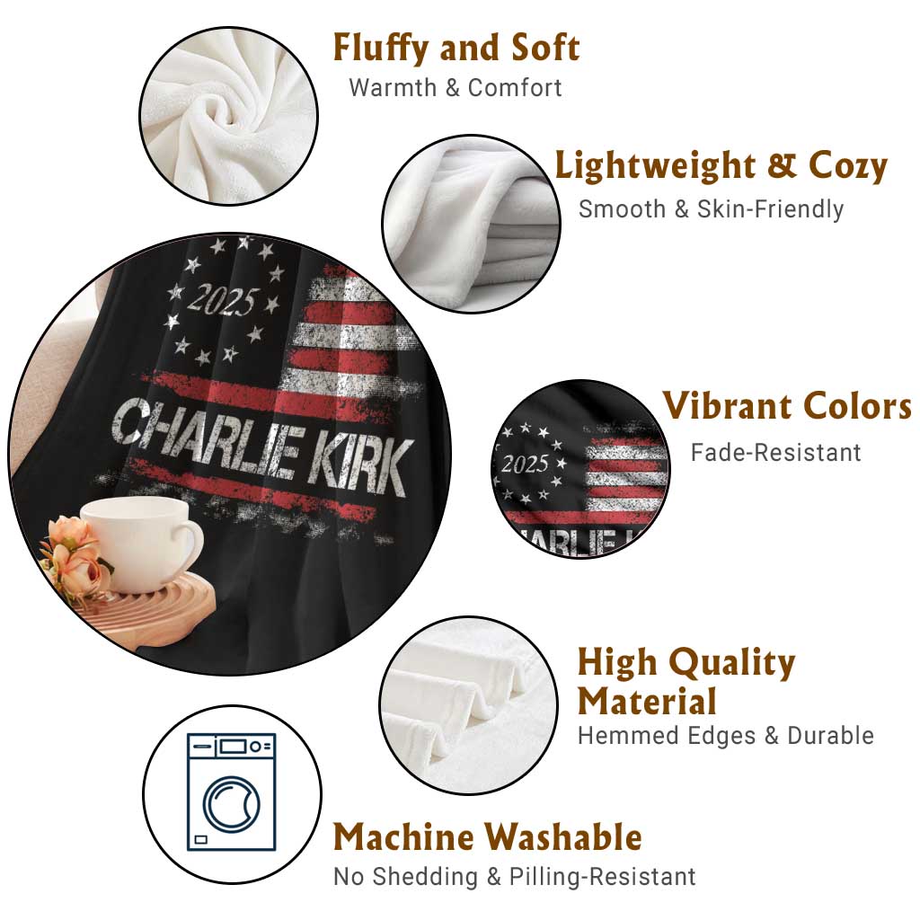 Charlie Kirk 2025 Throw Blanket Freedom Vintage American Flag TS11 Print Your Wear