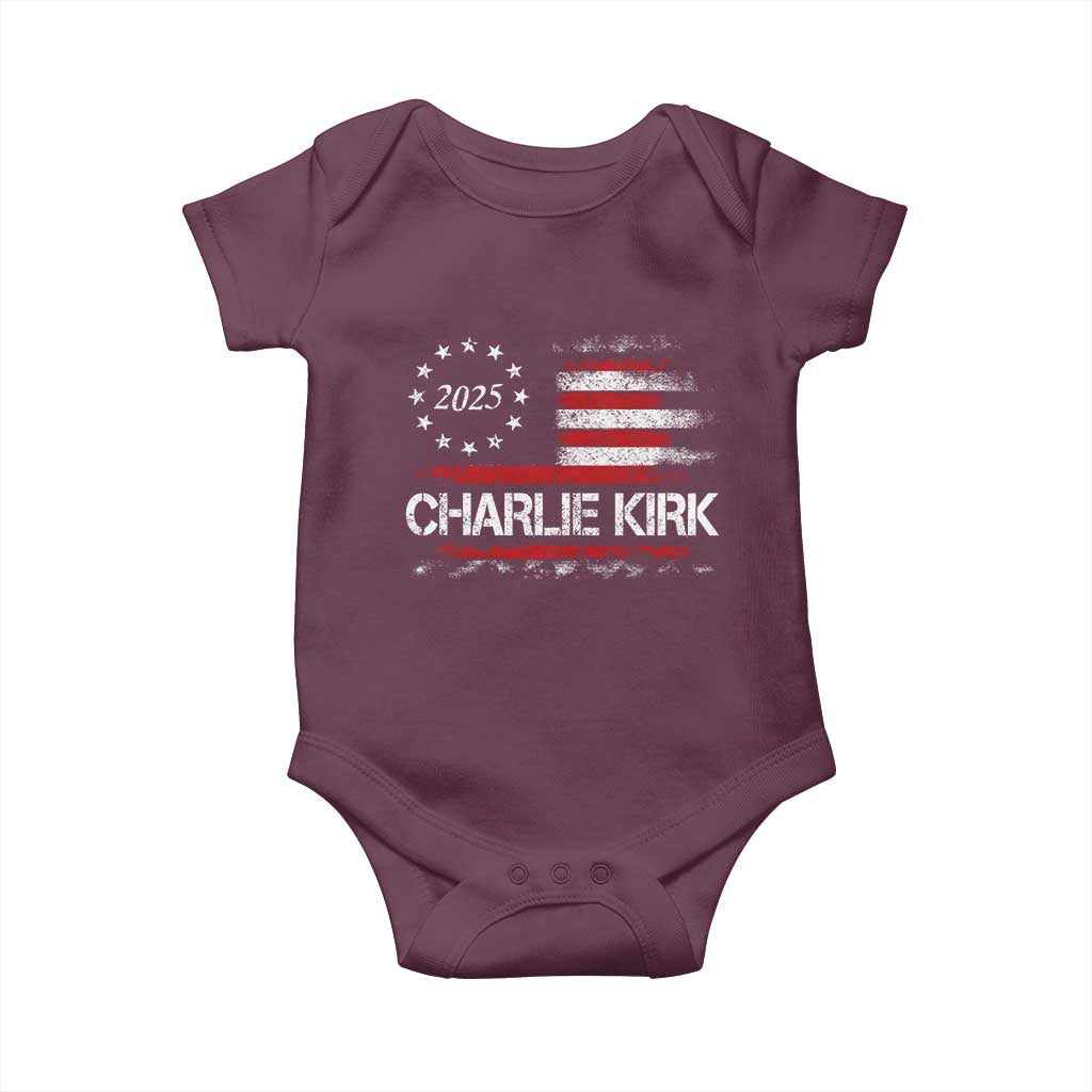 Charlie Kirk 2025 Baby Onesie Freedom Vintage American Flag TS11 Maroon Print Your Wear