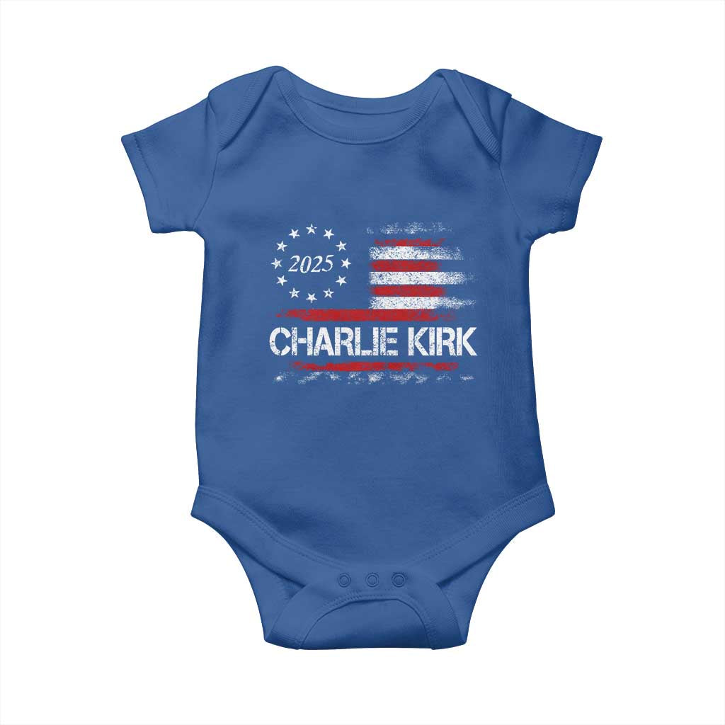 Charlie Kirk 2025 Baby Onesie Freedom Vintage American Flag TS11 Royal Blue Print Your Wear