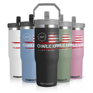 Charlie Kirk 2025 Flip Straw Tumbler Freedom Vintage American Flag TS11 Print Your Wear