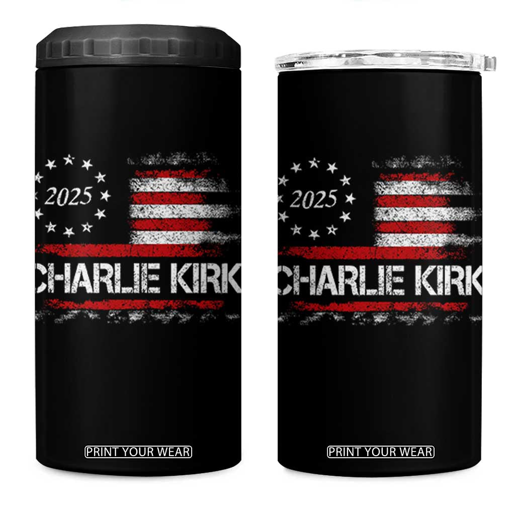 Charlie Kirk 2025 4 in 1 Can Cooler Tumbler Freedom Vintage American Flag TS11 One Size: 16 oz Black Print Your Wear