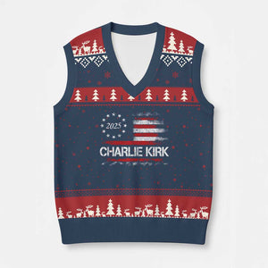 Charlie Kirk 2025 V-Neck Knit Sweater Vest Freedom Vintage American Flag TS11 Navy Red Print Your Wear