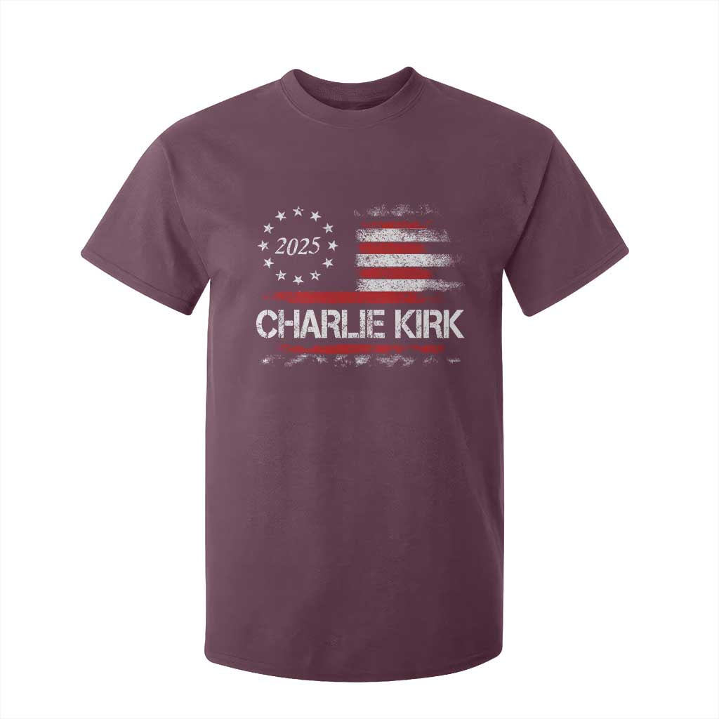 Charlie Kirk 2025 T Shirt For Kid Freedom Vintage American Flag TS11 Maroon Print Your Wear