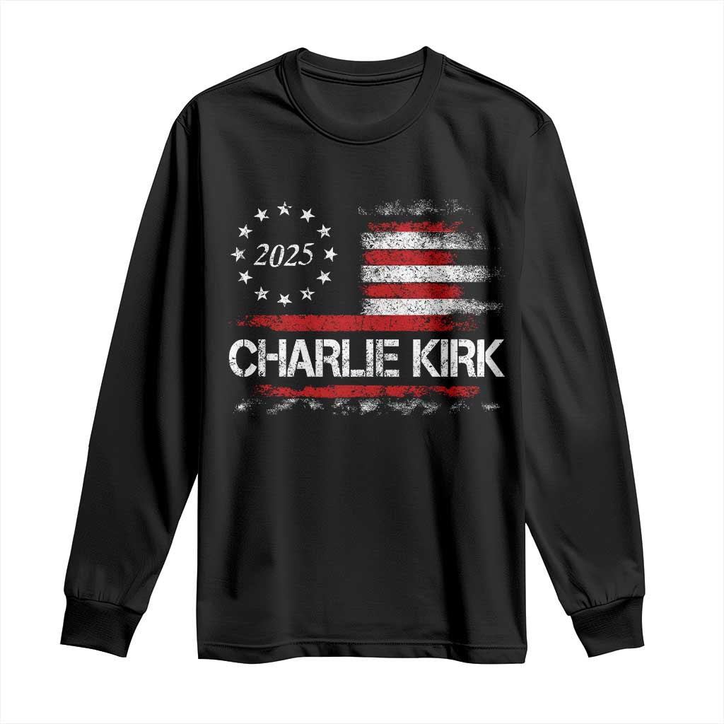 Charlie Kirk 2025 Long Sleeve Shirt Freedom Vintage American Flag TS11 Black Print Your Wear