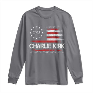 Charlie Kirk 2025 Long Sleeve Shirt Freedom Vintage American Flag TS11 Charcoal Print Your Wear