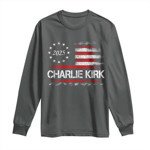 Charlie Kirk 2025 Long Sleeve Shirt Freedom Vintage American Flag TS11 Dark Heather Print Your Wear