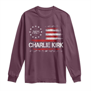 Charlie Kirk 2025 Long Sleeve Shirt Freedom Vintage American Flag TS11 Maroon Print Your Wear