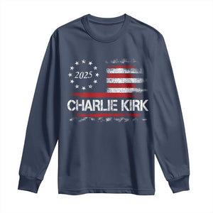 Charlie Kirk 2025 Long Sleeve Shirt Freedom Vintage American Flag TS11 Navy Print Your Wear