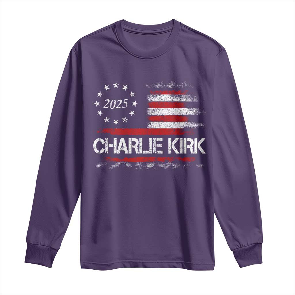 Charlie Kirk 2025 Long Sleeve Shirt Freedom Vintage American Flag TS11 Purple Print Your Wear