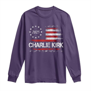 Charlie Kirk 2025 Long Sleeve Shirt Freedom Vintage American Flag TS11 Purple Print Your Wear