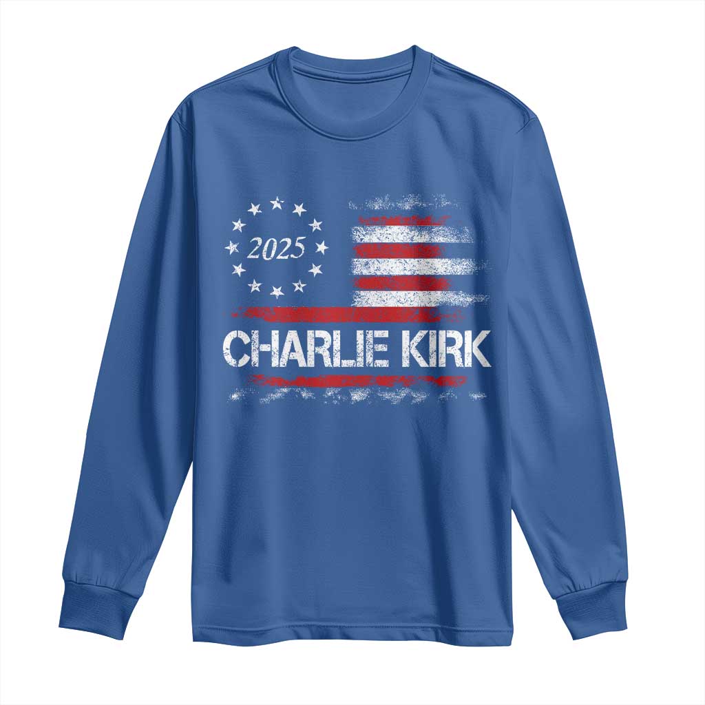 Charlie Kirk 2025 Long Sleeve Shirt Freedom Vintage American Flag TS11 Royal Blue Print Your Wear