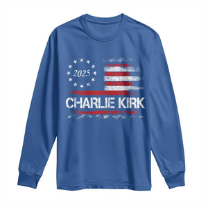 Charlie Kirk 2025 Long Sleeve Shirt Freedom Vintage American Flag TS11 Royal Blue Print Your Wear