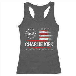 Charlie Kirk 2025 Racerback Tank Top Freedom Vintage American Flag TS11 Dark Heather Print Your Wear