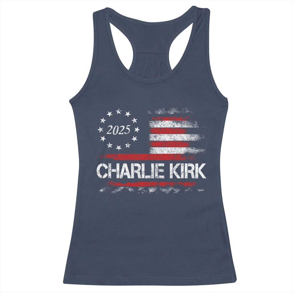 Charlie Kirk 2025 Racerback Tank Top Freedom Vintage American Flag TS11 Navy Print Your Wear