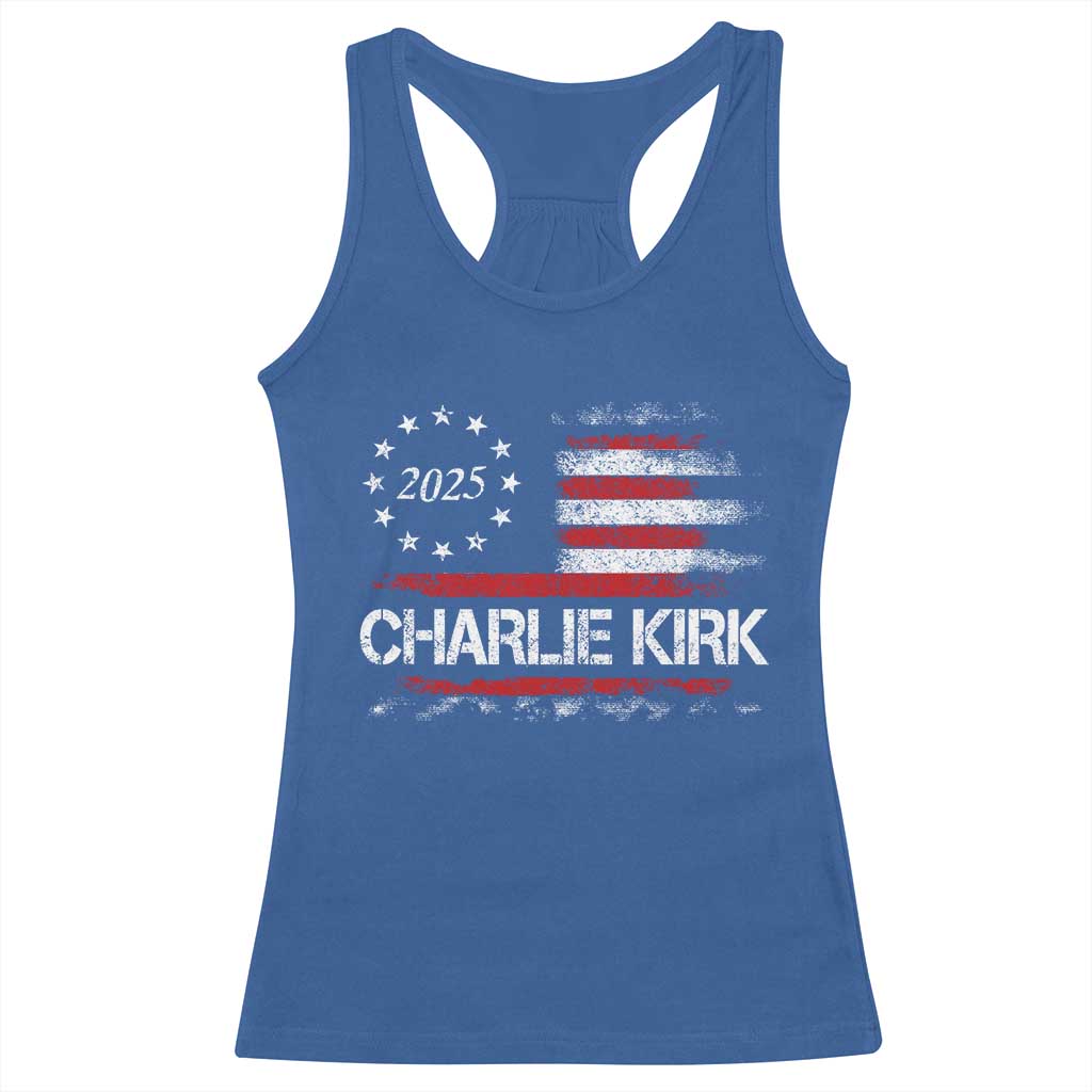 Charlie Kirk 2025 Racerback Tank Top Freedom Vintage American Flag TS11 Royal Blue Print Your Wear