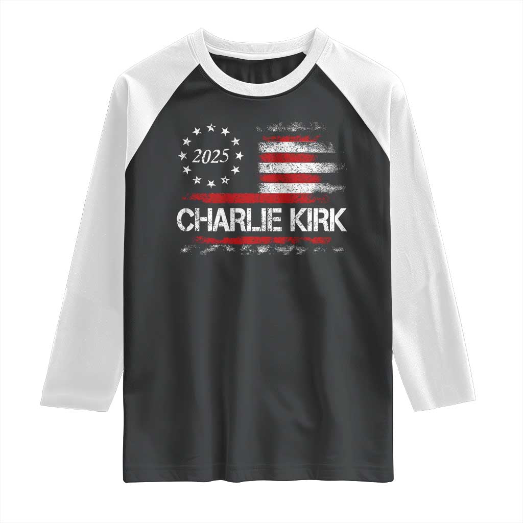 Charlie Kirk 2025 Raglan Shirt Freedom Vintage American Flag TS11 Black White Print Your Wear