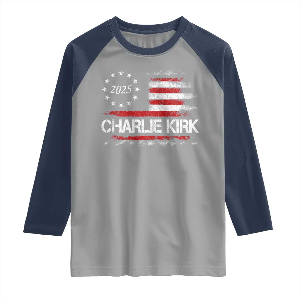 Charlie Kirk 2025 Raglan Shirt Freedom Vintage American Flag TS11 Sport Gray Navy Print Your Wear