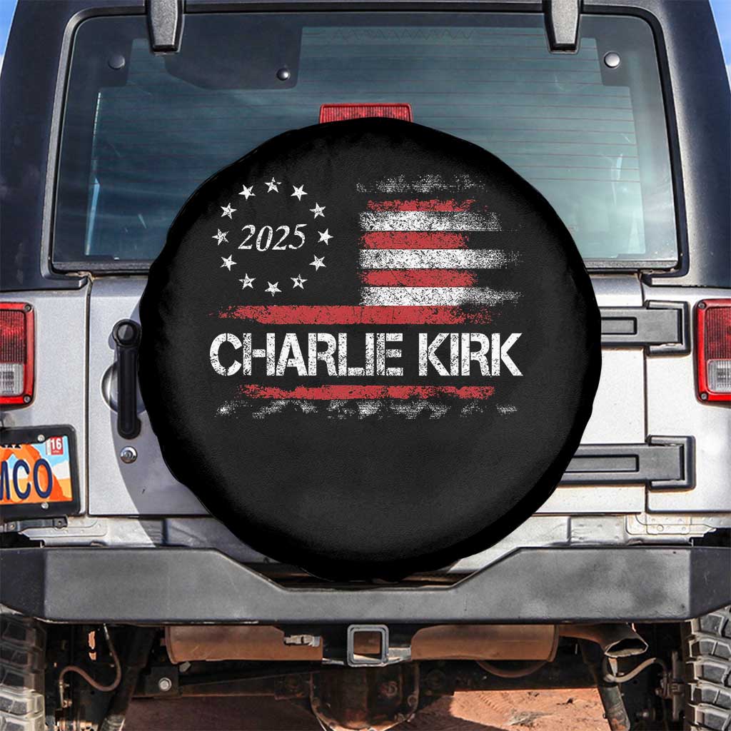 Charlie Kirk 2025 Spare Tire Cover Freedom Vintage American Flag TS11 No hole Black Print Your Wear