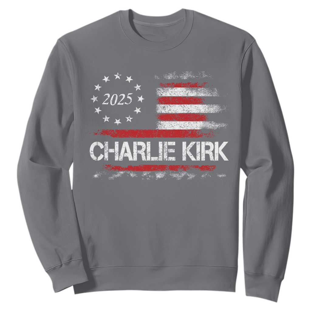 Charlie Kirk 2025 Sweatshirt Freedom Vintage American Flag TS11 Charcoal Print Your Wear