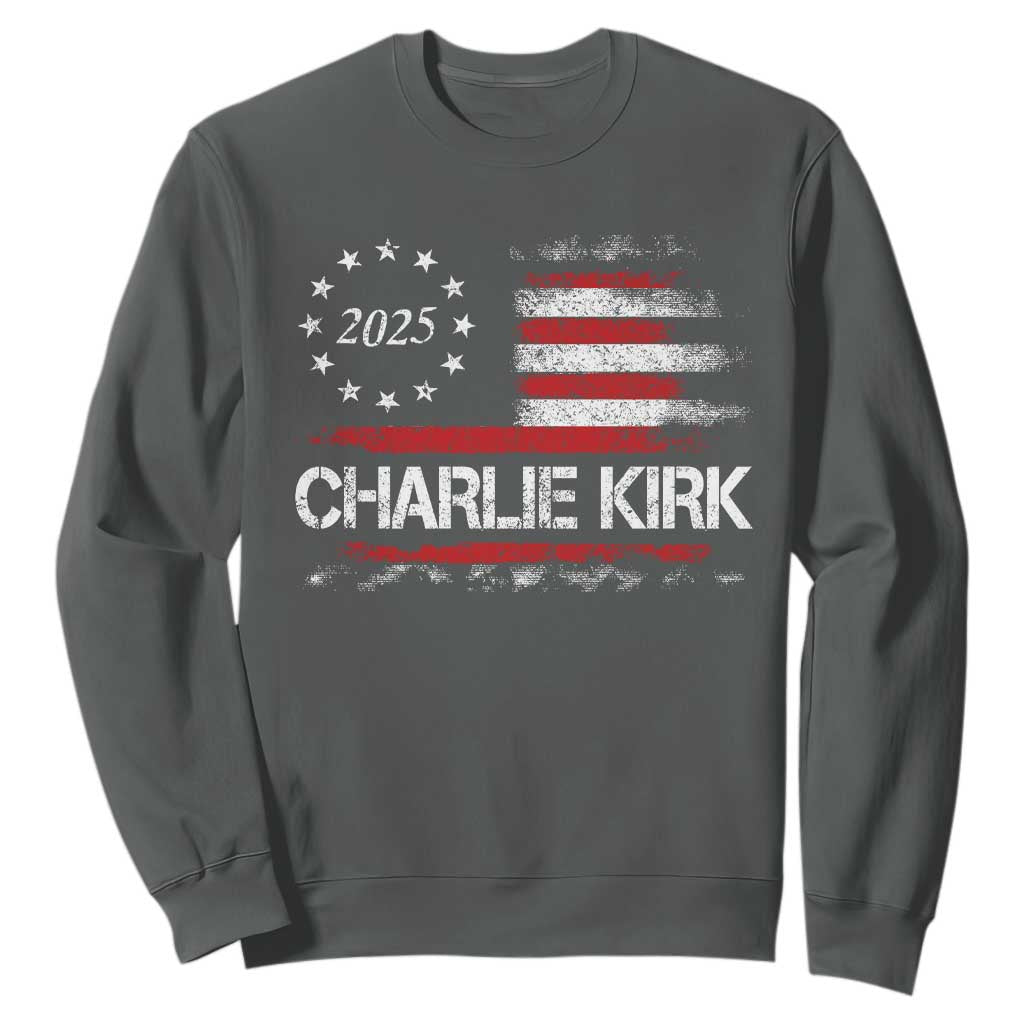 Charlie Kirk 2025 Sweatshirt Freedom Vintage American Flag TS11 Dark Heather Print Your Wear
