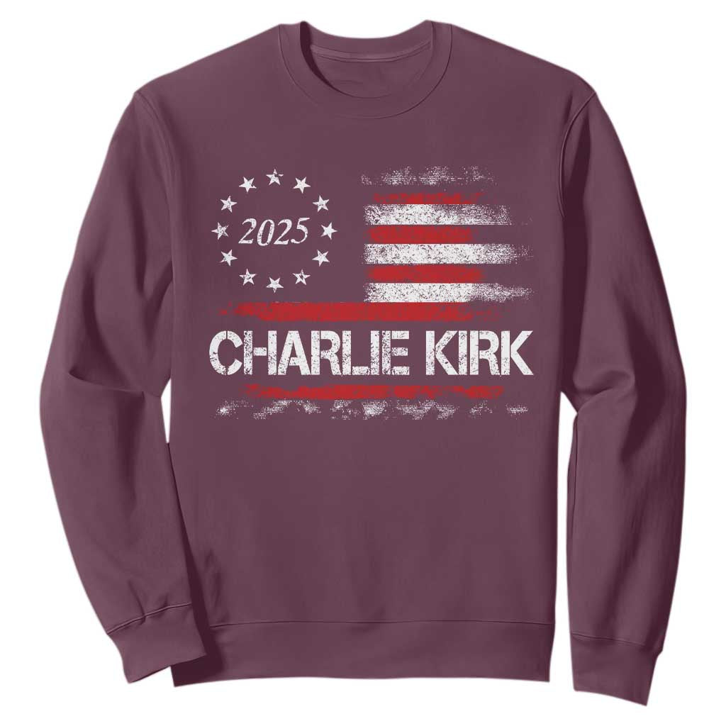 Charlie Kirk 2025 Sweatshirt Freedom Vintage American Flag TS11 Maroon Print Your Wear