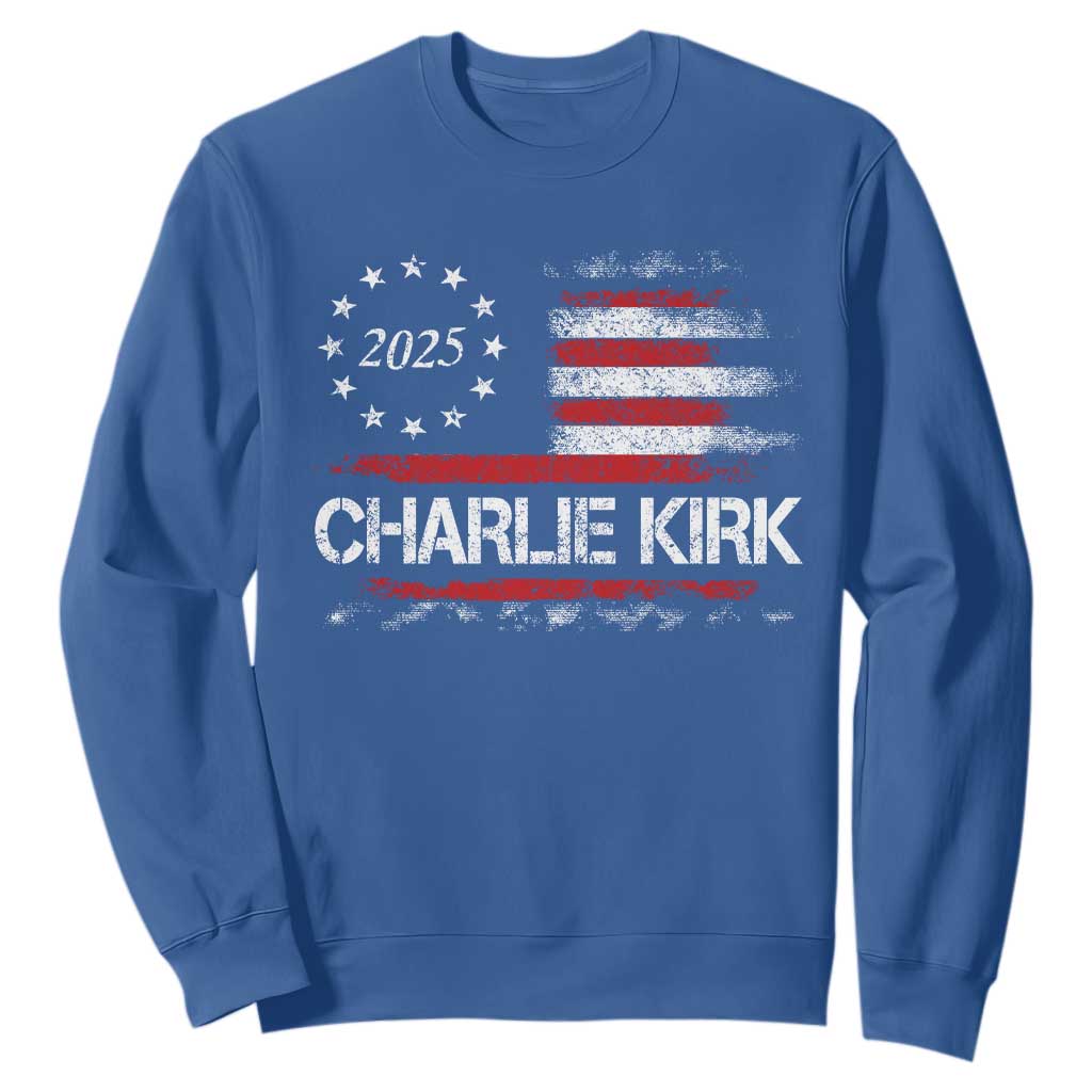 Charlie Kirk 2025 Sweatshirt Freedom Vintage American Flag TS11 Royal Blue Print Your Wear