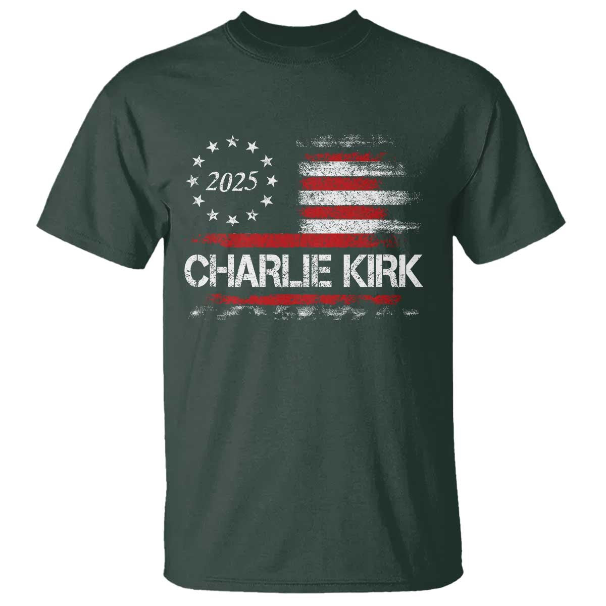 Charlie Kirk 2025 T Shirt Freedom Vintage American Flag TS11 Dark Forest Green Print Your Wear