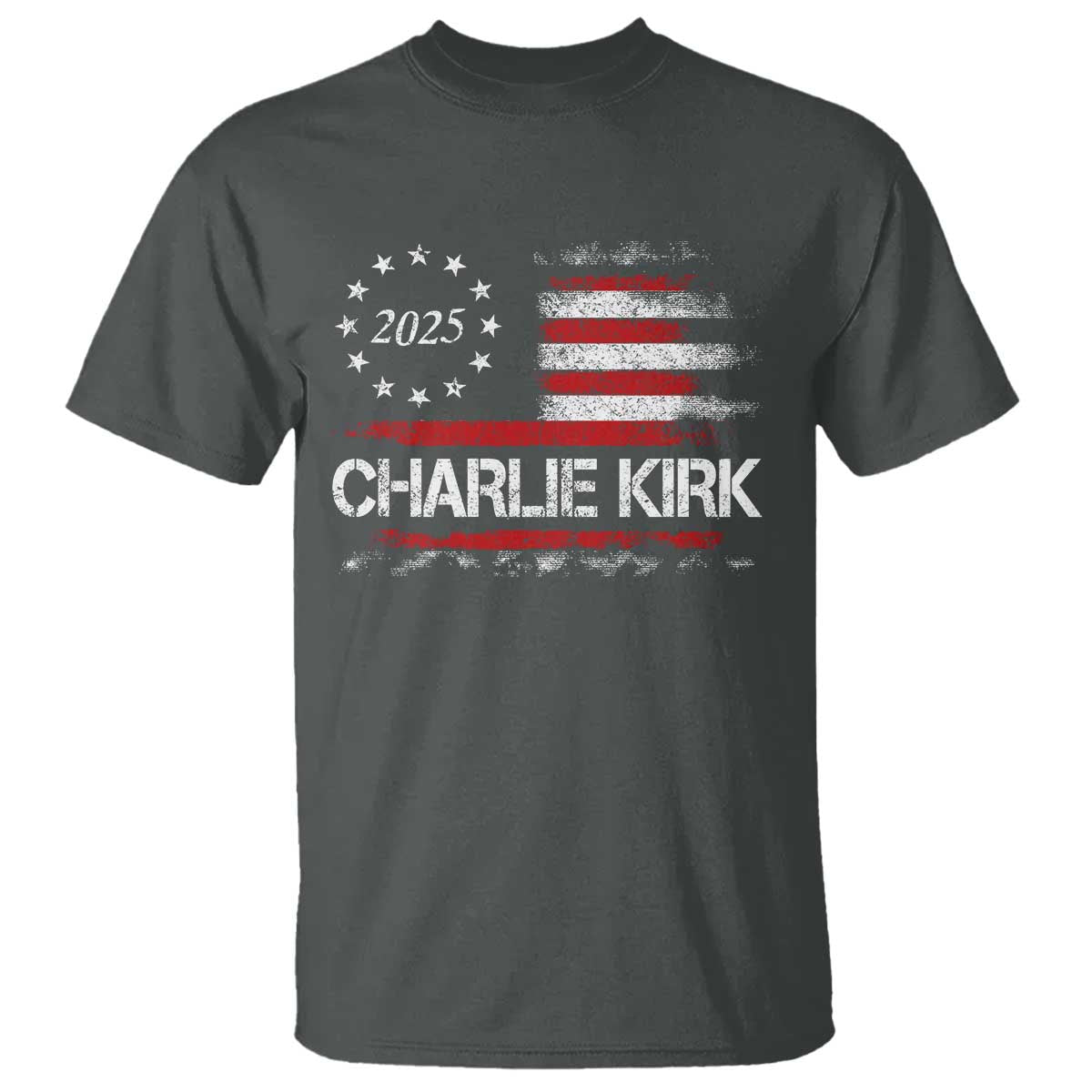 Charlie Kirk 2025 T Shirt Freedom Vintage American Flag TS11 Dark Heather Print Your Wear