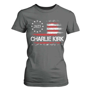 Charlie Kirk 2025 T Shirt For Women Freedom Vintage American Flag TS11 Dark Heather Print Your Wear