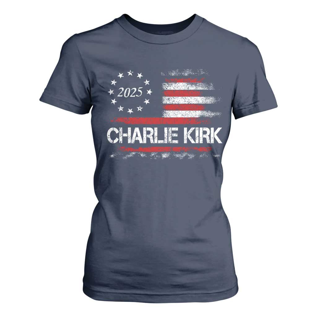 Charlie Kirk 2025 T Shirt For Women Freedom Vintage American Flag TS11 Navy Print Your Wear