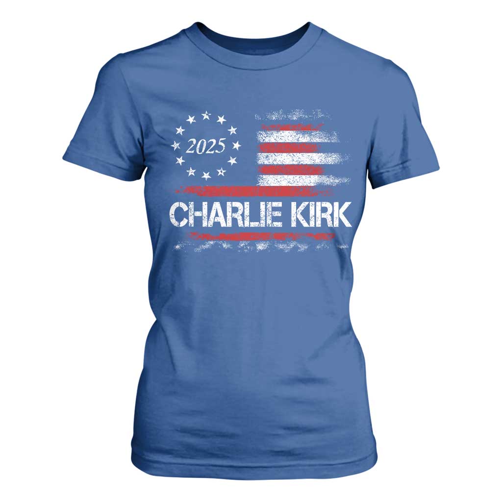 Charlie Kirk 2025 T Shirt For Women Freedom Vintage American Flag TS11 Royal Blue Print Your Wear