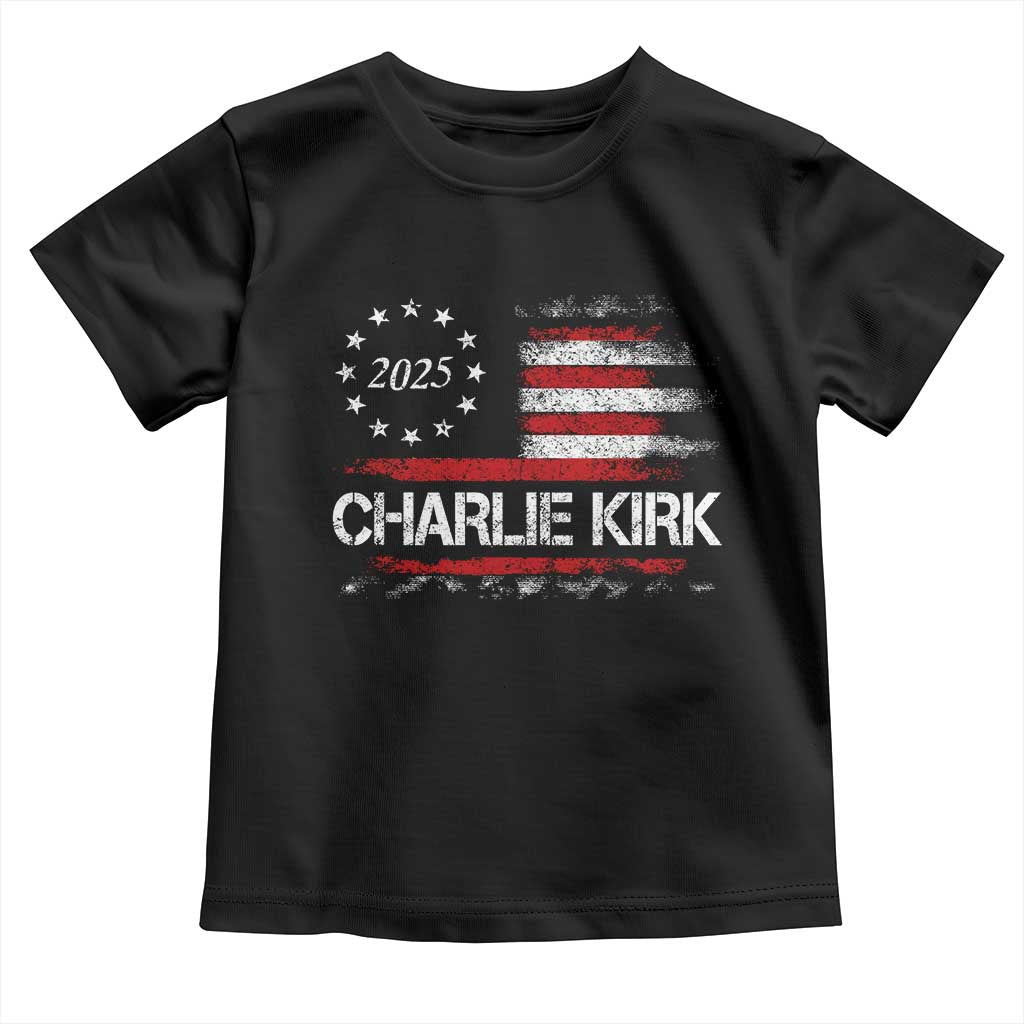Charlie Kirk 2025 Toddler T Shirt Freedom Vintage American Flag TS11 Black Print Your Wear