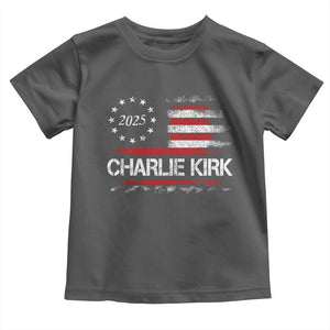 Charlie Kirk 2025 Toddler T Shirt Freedom Vintage American Flag TS11 Dark Heather Print Your Wear