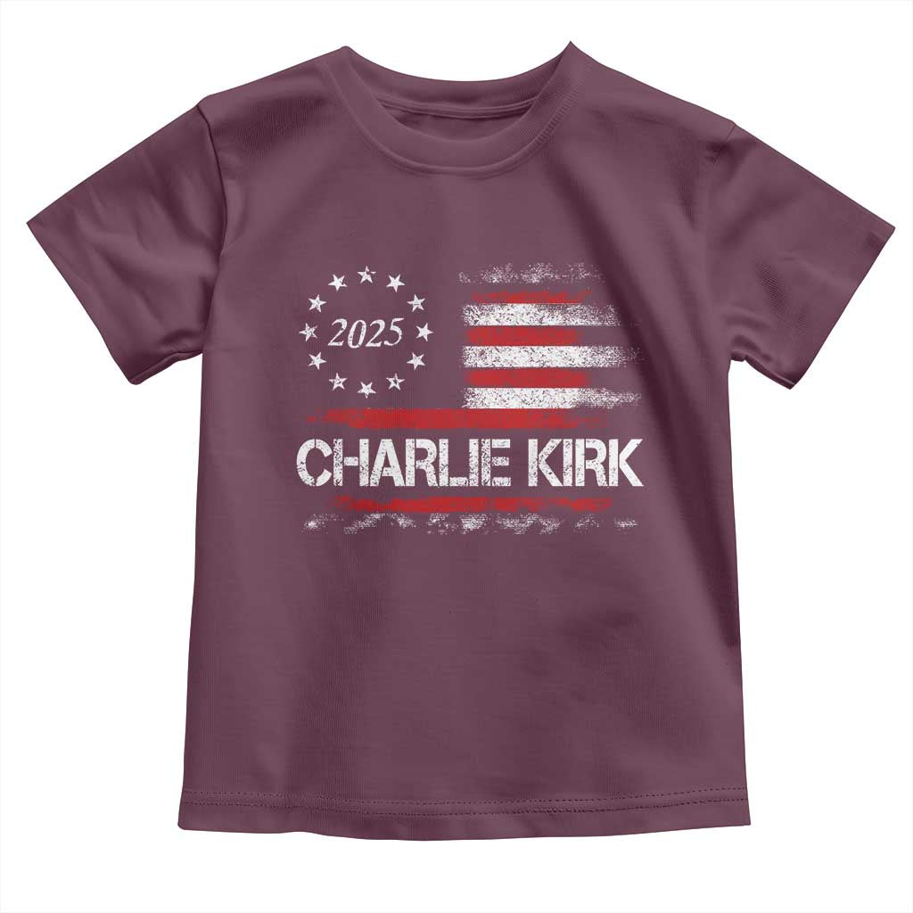 Charlie Kirk 2025 Toddler T Shirt Freedom Vintage American Flag TS11 Maroon Print Your Wear