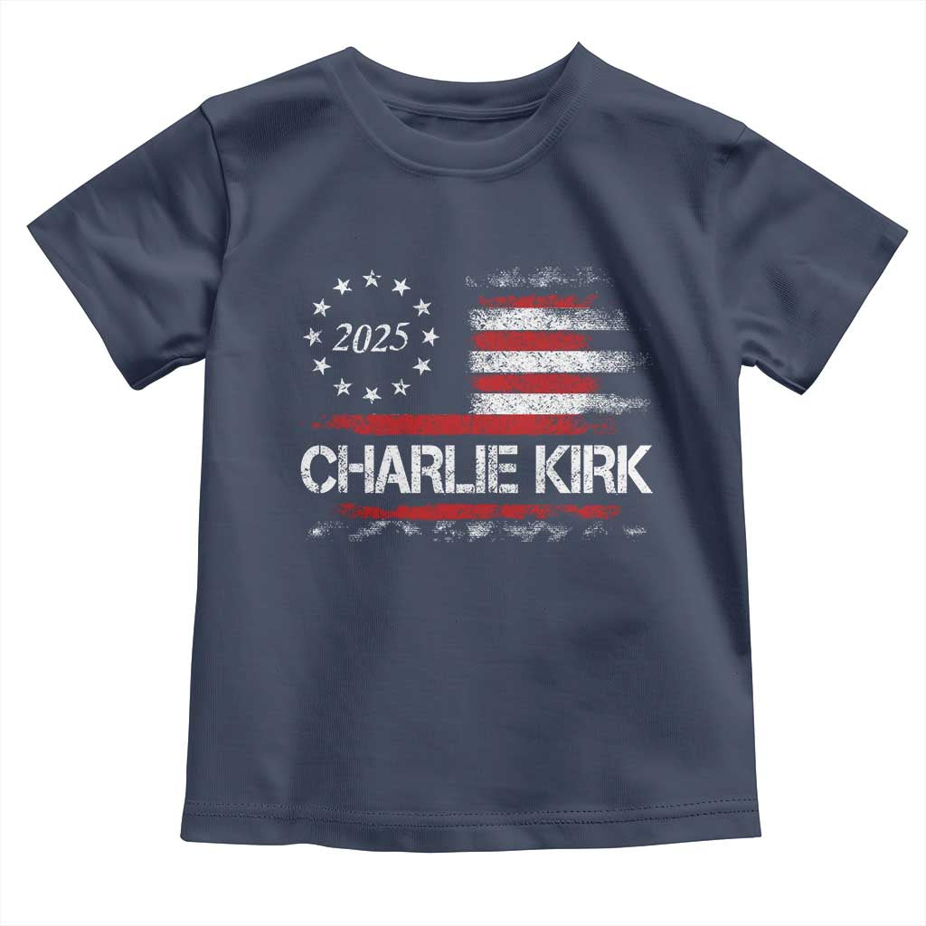 Charlie Kirk 2025 Toddler T Shirt Freedom Vintage American Flag TS11 Navy Print Your Wear