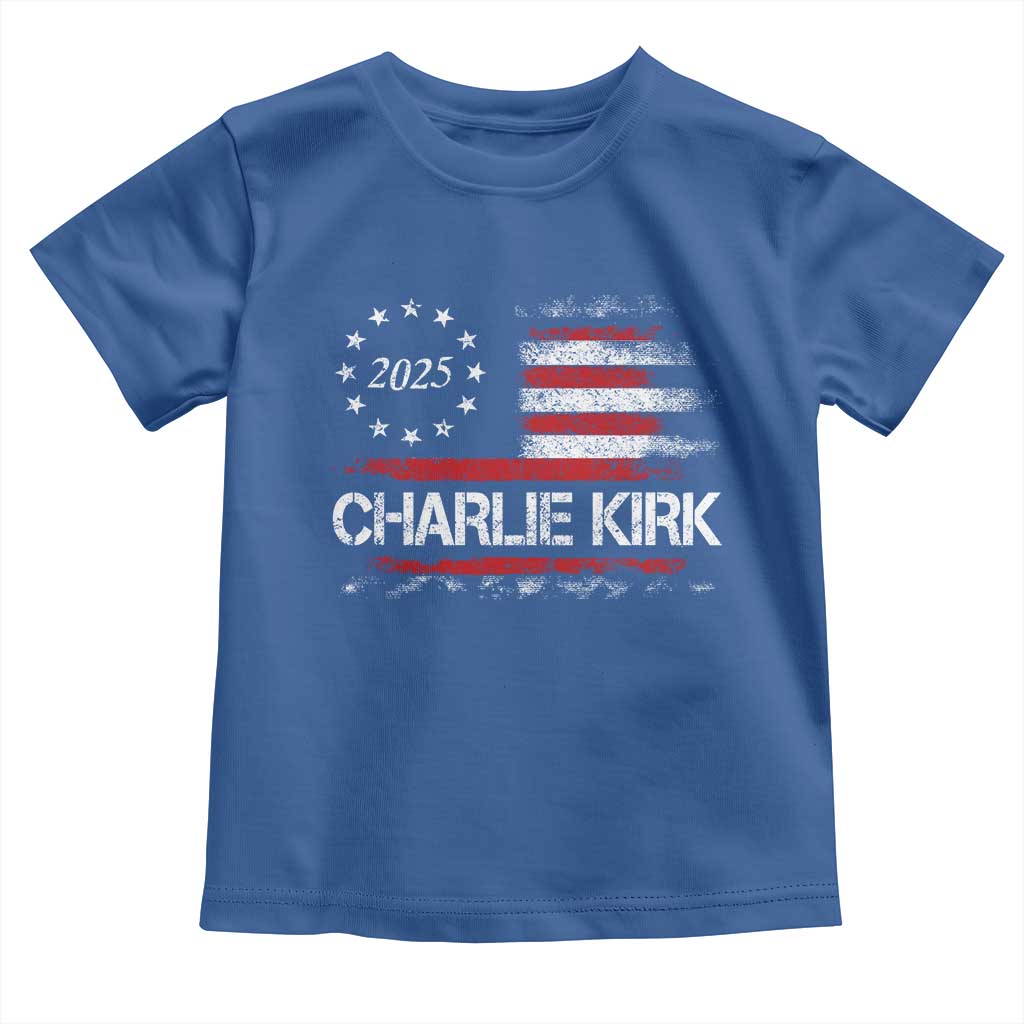 Charlie Kirk 2025 Toddler T Shirt Freedom Vintage American Flag TS11 Royal Blue Print Your Wear
