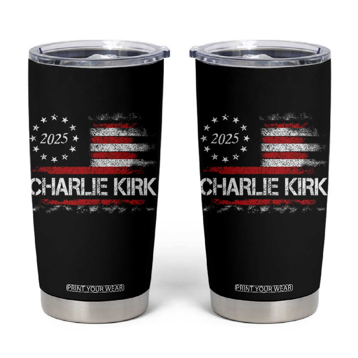 Charlie Kirk 2025 Tumbler Cup Freedom Vintage American Flag TS11 Black Print Your Wear