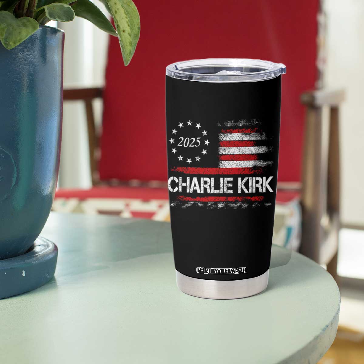 Charlie Kirk 2025 Tumbler Cup Freedom Vintage American Flag TS11 Print Your Wear