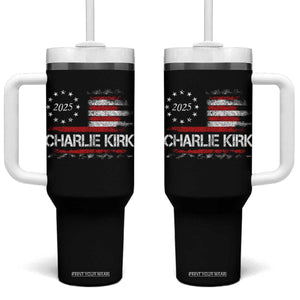 Charlie Kirk 2025 Tumbler With Handle Freedom Vintage American Flag TS11 One Size: 40 oz Black Print Your Wear