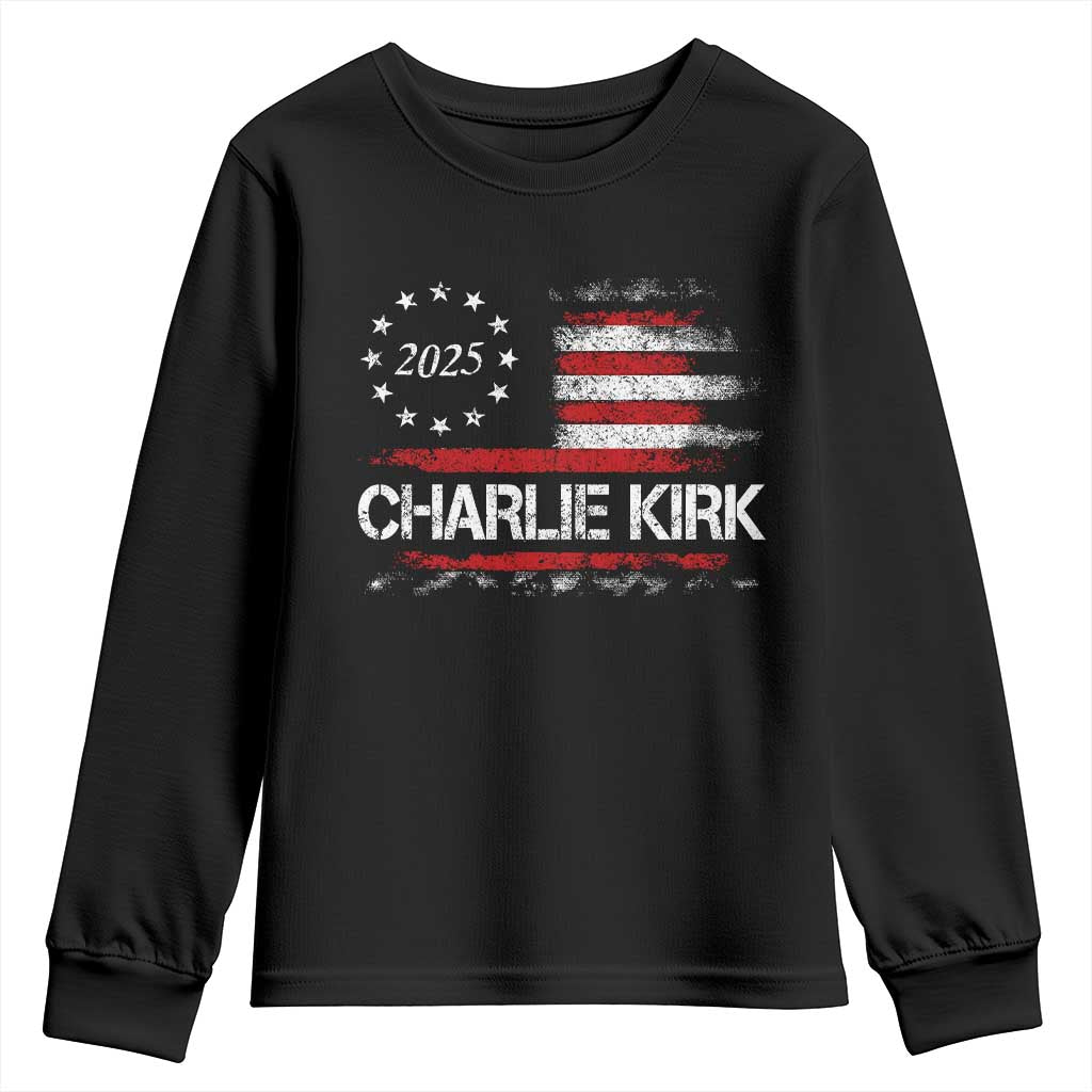 Charlie Kirk 2025 Youth Sweatshirt Freedom Vintage American Flag TS11 Black Print Your Wear
