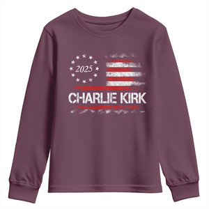 Charlie Kirk 2025 Youth Sweatshirt Freedom Vintage American Flag TS11 Maroon Print Your Wear