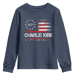 Charlie Kirk 2025 Youth Sweatshirt Freedom Vintage American Flag TS11 Navy Print Your Wear