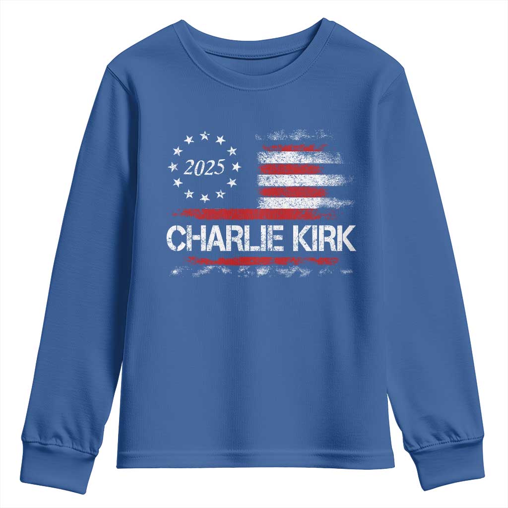 Charlie Kirk 2025 Youth Sweatshirt Freedom Vintage American Flag TS11 Royal Blue Print Your Wear