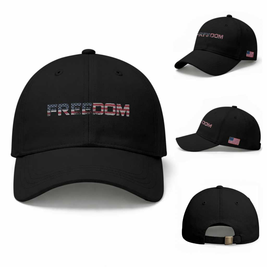 Freedom Patriotic Motivational Quote American Flag Baseball Cap TS11 Baseball Cap Universal Fit Black Print Your Wear