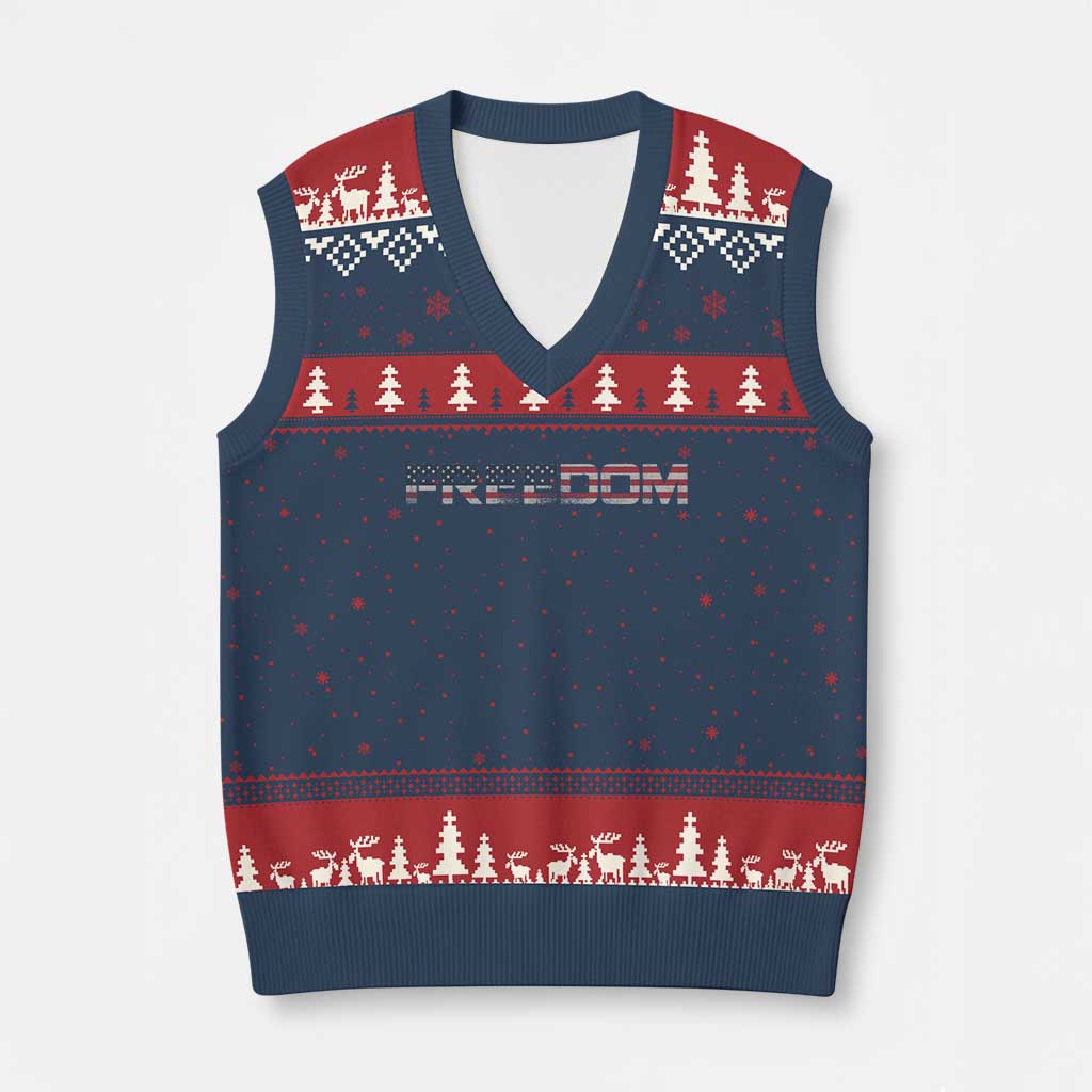 Freedom Patriotic Motivational Quote American Flag V-Neck Knit Sweater Vest TS11 Navy Red Print Your Wear